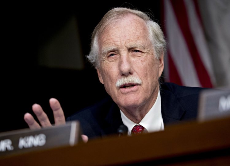 Sen. Angus King, I-Maine, during a Senate Intelligence Committee confirmation hearing in Washington, D.C., on May 9, 2018. 