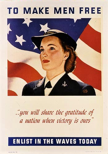 Vintage poster from the 1940's used to encourage women to enlist in the WAVES.