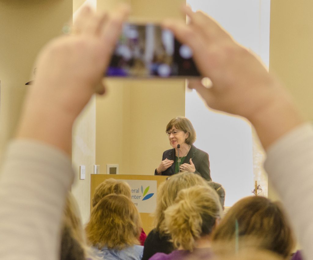 U.S. Sen. Susan Collins, R-Maine, speaks to home care and hospice workers at MaineGeneral Medical Center's Alfond Center for Health in Augusta.