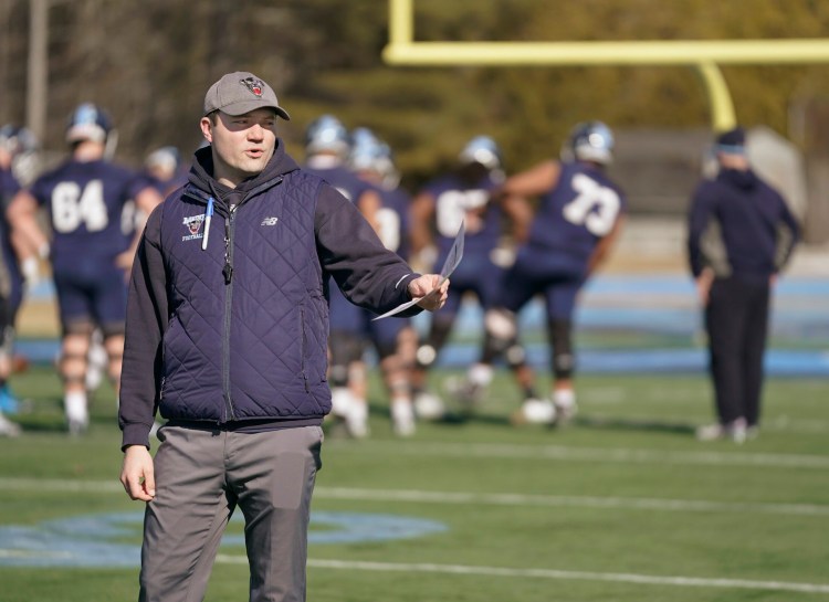 First-year head coach Nick Charlton is looking for young players to step up for the University of Maine football team. (Staff photo by Gregory Rec)