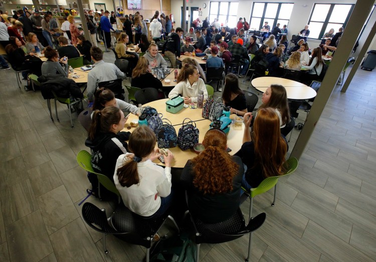 Students fill the cafeteria at Gorham High School in April 2019.