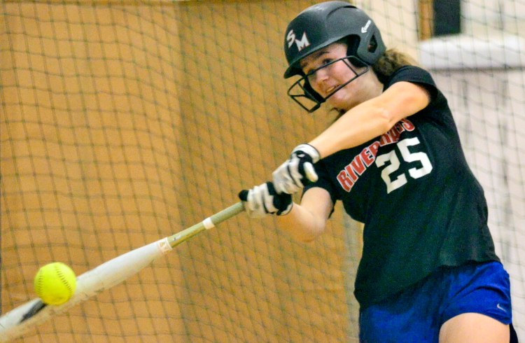 Bry Baxter hits during softball practice April 5 at Winthrop High School.
