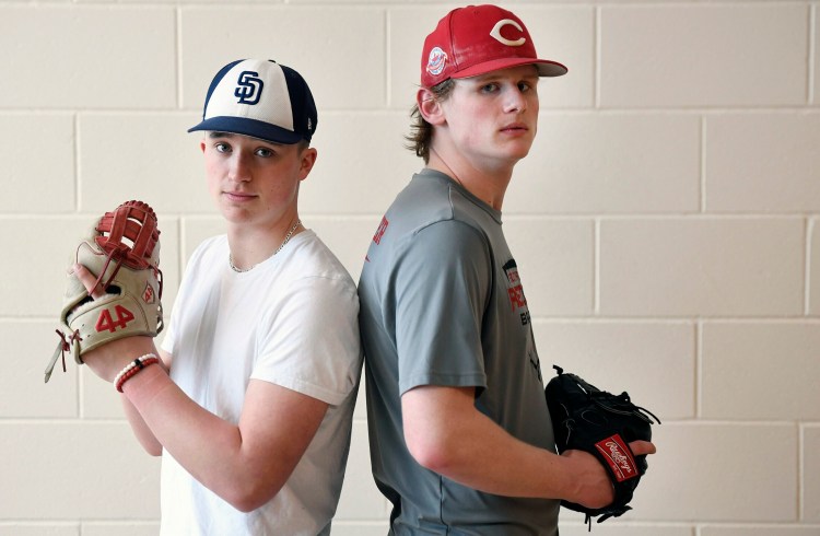 South Portland High junior pitchers Noah Lewis, left, and Hunter Owen each have scholarship offers from NCAA Division I schools.