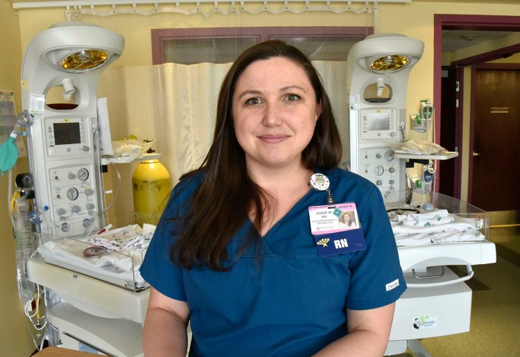 Northern Light registered nurse Jessie Wing, shown Tuesday in a birthing room at Inland Hospital in Waterville, has been chosen for the Customer Service Stardom Award by the Mid-Maine Chamber of Commerce.