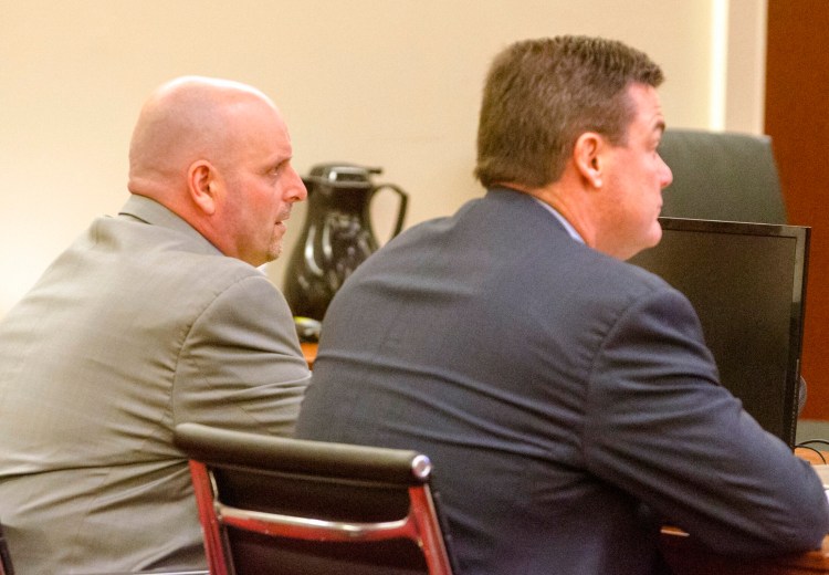 Charles York, left, and his defense attorney, Robert Andrews, take part in a hearing Tuesday at the Capital Judicial Center in Augusta. 