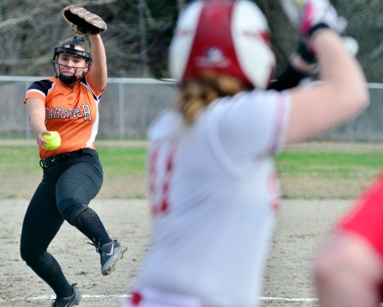 Gardiner pitcher Jillian Bisson delivers to Cony's Alexis Everett on Thursday at Newman Brann Memorial Field in Augusta. Gardiner won the game, 9-4.