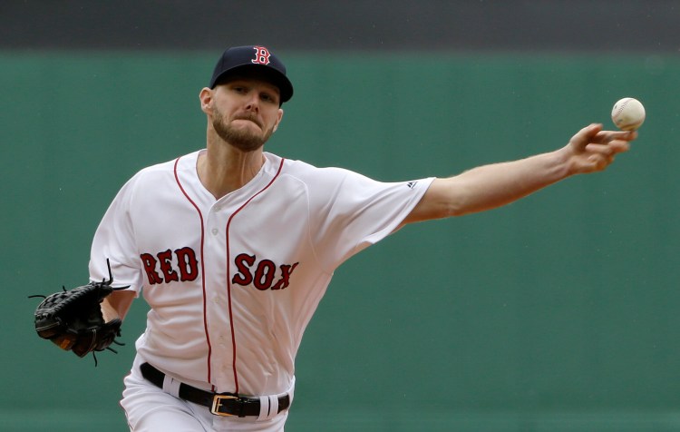 Red Sox pitcher Chris Sale pitched seven innings against Tampa Bay on Sunday in Boston, allowing four runs (two earned), while striking out eight and walking three