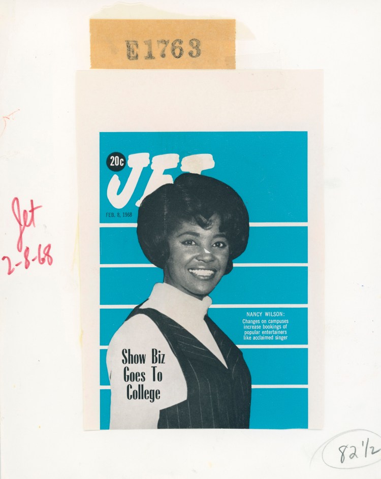 Singer Nancy Wilson appears on Jet in one of the thousands of images from Johnson Publishers in the Colby exhibition.