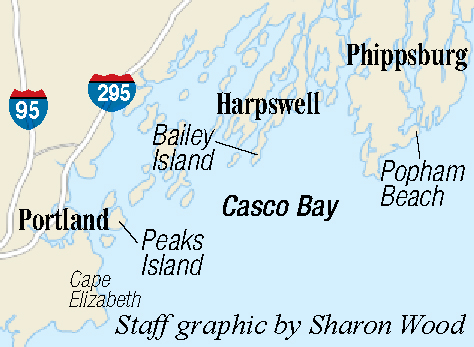 Casco Bay islands and points of land elongated northeasterly, from Cape Elizabeth to Bailey Island.