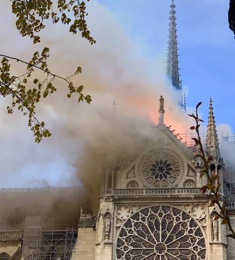 Amy and Andrew Page of North Yarmouth had this view of Monday's fire at Notre Dame Cathedral before the spire became engulfed in flames and ultimately fell.