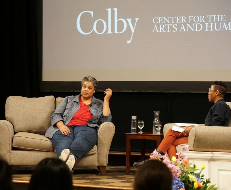 Roxane Gay speaks at the Colby College’s Center for the Arts and Humanities on Tuesday.