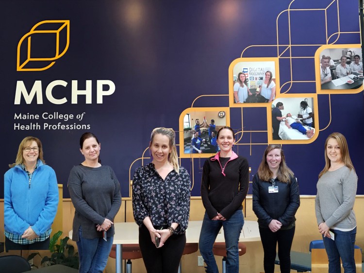 The Maine College of Health Professions has announced the recipients of the spring 2019 Thomas J. McMahon Scholarship. From left are Tracey Ross, of New Gloucester; Denise Kennedy, 
of Rangeley; Danielle Paus, of Phippsburg; Jennifer Deschenes, of Greene; Katelyn Picard, of Winthrop; and Jamie Burnell, of Lewiston.