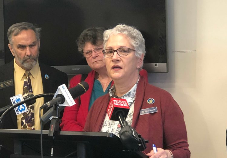 Rep. Patricia Hymanson, D-York, speaks during a news conference Monday about a bill she's sponsoring that would allow terminally ill patients to end their own lives with a fatal dose of medication.