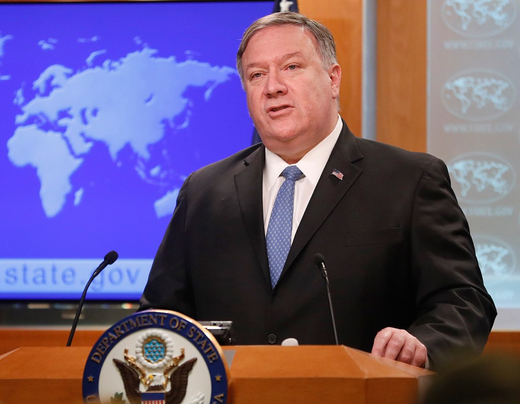 Secretary of State Mike Pompeo speaks at the State Department.