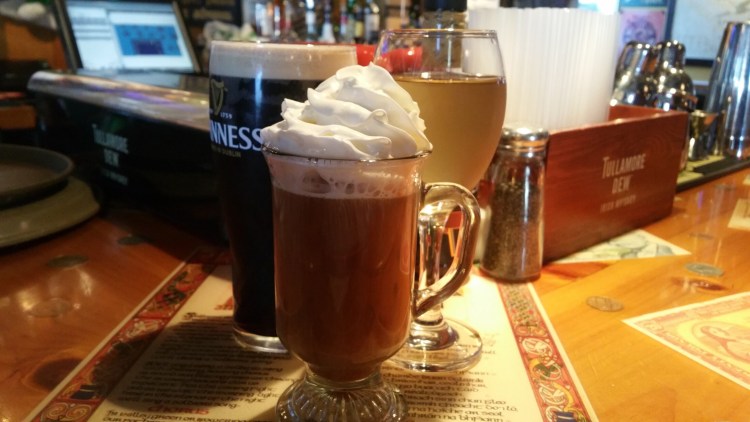 A Guinness, an Irish coffee and a glass of white wine at Ryan's Corner House.