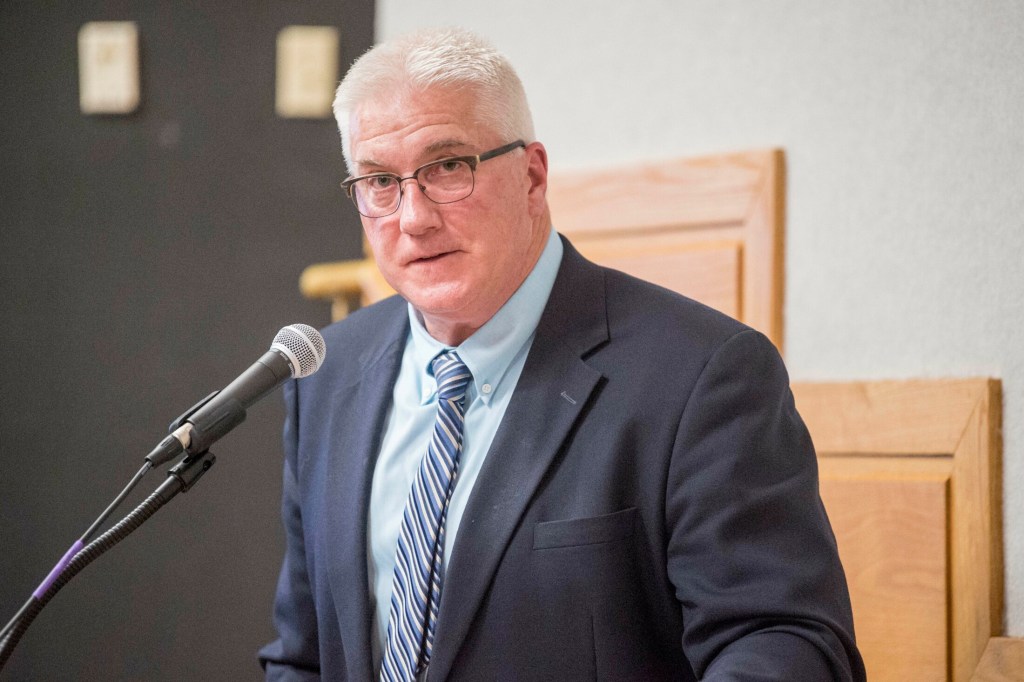 Superintendent Peter Thiboutot, seen here in May 2018, reviewed the draft plan for Winslow schools in the upcoming school year with the Town Council on Tuesday.