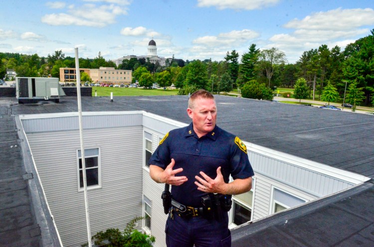 Augusta Police Chief Jared Mills answers questions during a tour of the Augusta Police Station on Aug. 21, 2018 in Augusta.