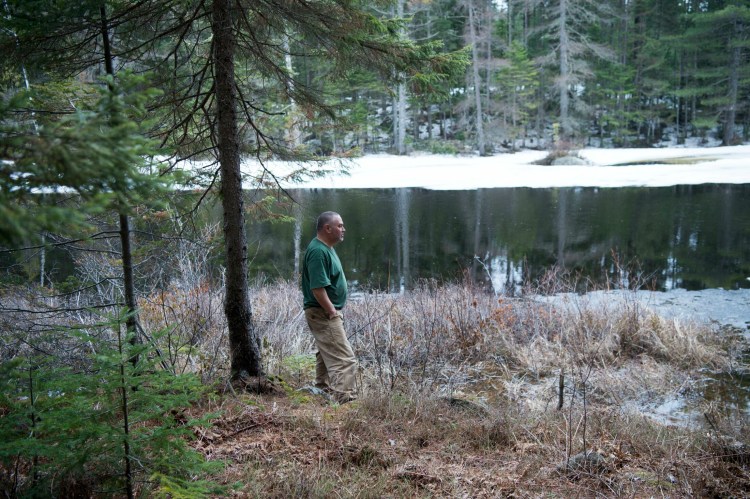 Kaleb Jacob stands along Whipple Bog near Whipple Pond on April 24 near where the proposed New England Clean Energy Connect power transmission line would be built. Jacob worries about the power line's effect on fishing and wildlife in the area and the implications for tourism.
