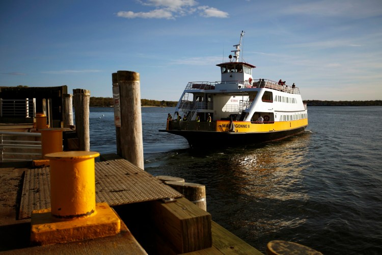 The Machigonne II leaves the dock at Peaks Island for its 6 p.m. trip to Portland on Wednesday. Casco Bay Lines is sticking to plans for a much larger replacement ferry despite the concerns of Peaks Islanders.
