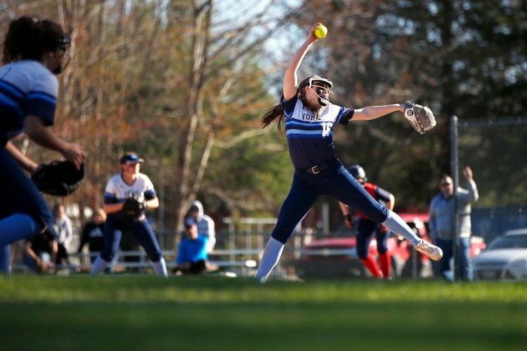 York pitcher Abby Orso pitched a one-hitter, striking out 14, walking one and hitting one in the Wildcats' 8-0 win over Gray-New Gloucester on Monday in Gray.