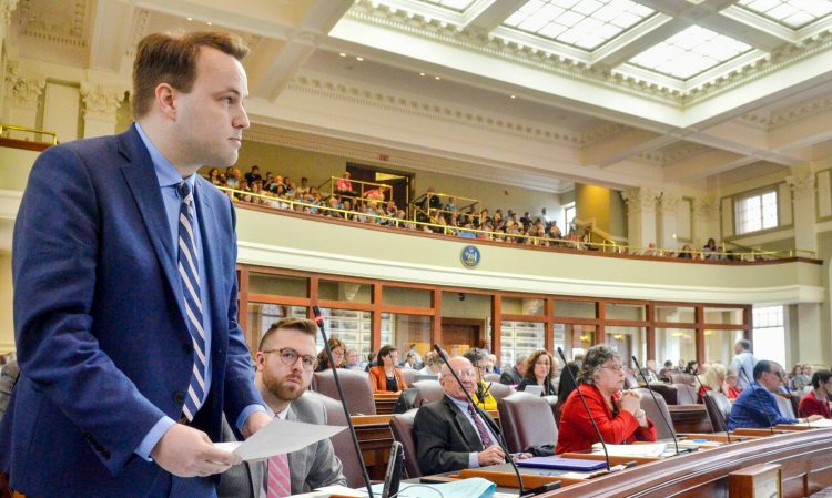 Democratic floor leader Matt Moonen, D - Portland, speaks Tuesday in favor of a bill that calls for MaineCare coverage for abortion services. The House gave preliminary approval to the bill.