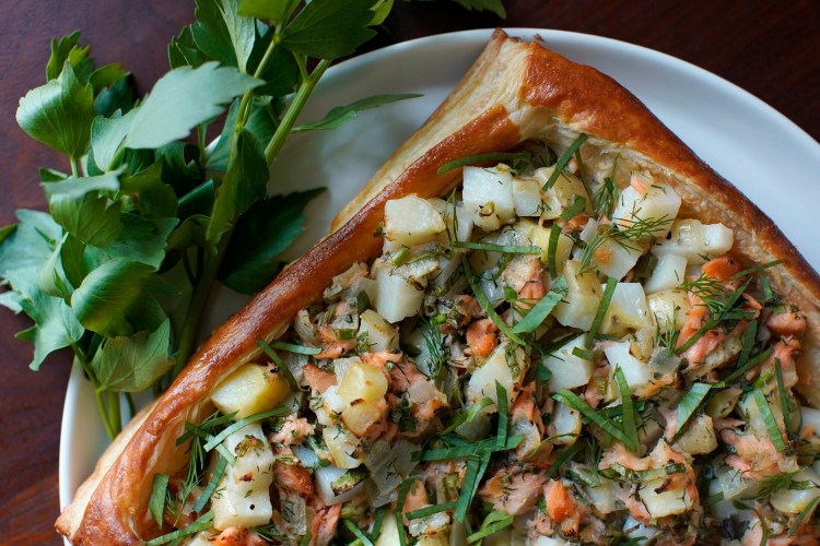 This salmon, potato and lovage tart uses both the leaves and stems of lovage, an herb that's not well-known in American kitchens. 