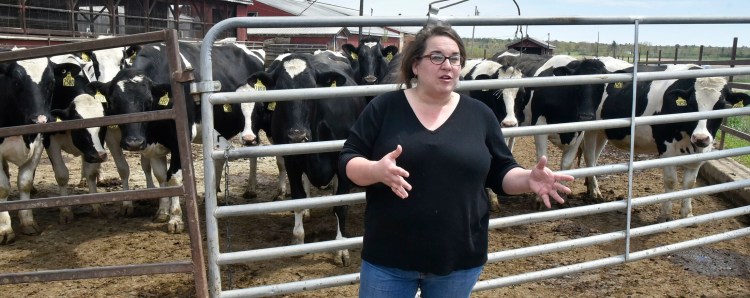 Jenni Tilton-Flood of the Flood Brothers dairy farm in Clinton on May 23.