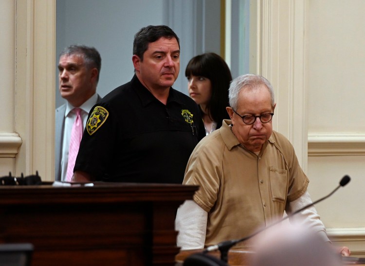 Ronald Paquin enters York County Superior Court in Alfred on May 24, 2019. He was sentenced to spend 16 years in prison for abusing a young boy on trips to Maine in the 1980s. 