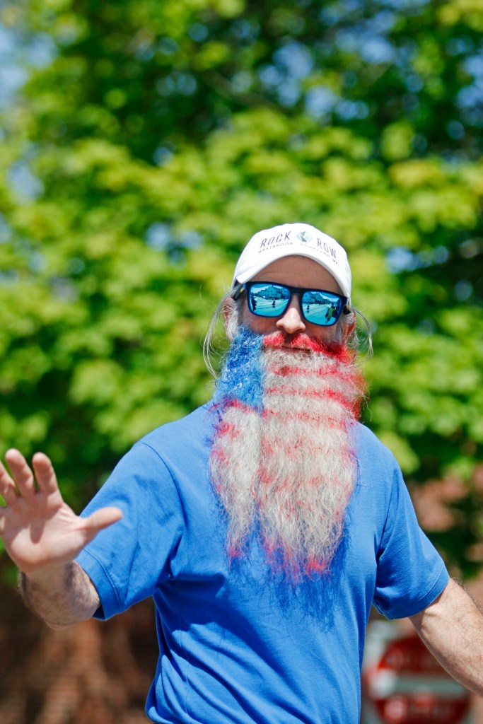 WESTBROOK, ME - MAY 27: Larry McWilliams, a Ward 5 city councilman, shows off his patriotic beard while marching in the Memorial Day parade Monday morning. (Staff photo by Jill Brady/Staff Photographer.)