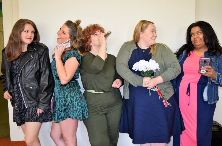 "Five Women Wearing the Same Dress" will be staged June 7-16 at L/A Community Little Theatre, 30 Academy St, Auburn. From left art Hali Fortin, Heather Marichal, Eileen Messina, Alexandra Lynch and Kay Warren.