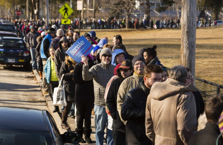The queue to take part in the March 2016 Democratic presidential caucus in Portland stretched for more than a half-mile.