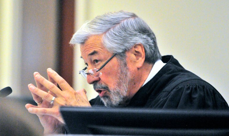 Superior Court Justice Donald Marden speaks during Eric Bard's sentencing on July 24, 2015, in the Capital Judicial Center in Augusta.