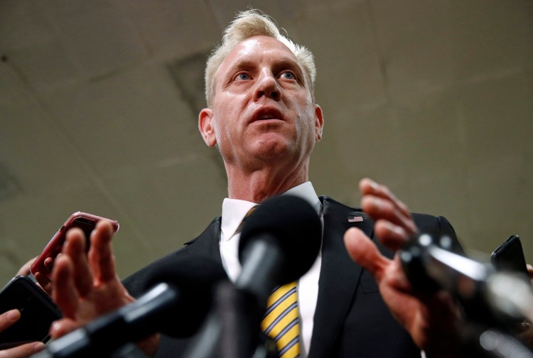 Acting Defense Secretary Patrick Shanahan speaks to reporters Tuesday after a classified briefing on Iran for members of Congress.