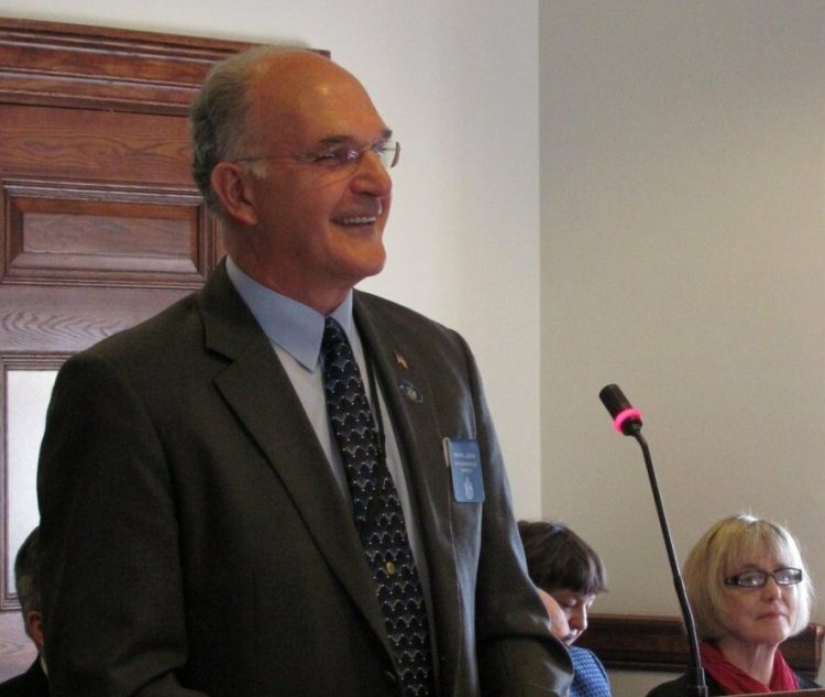 Rep. Dennis L. Keschl, R-Belgrade, testifies at the State House in Augusta in 2012. Keschl said he is resigning from his post as town manager of Belgrade to focus on family and his role as a state representative. 