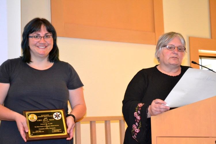 Cassandra Clark, left, was awarded the Maine EMS Merit Award on May 20 by Maine EMS; and later, Carol Tibbetts, right, was named NorthStar’s EMT of the Year.