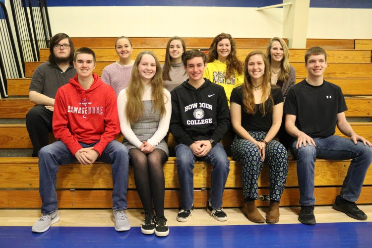 Erskine Academy top 10 seniors for the class of 2019, front from left are Valedictorian Braden Soule, Salutatorian Willow Throckmorton-Hansford, Hagen Wallace, Elizabeth Sugg and Jacob Praul.  Back from left are  Conor Skehan, Olivia Kunesh, Samantha Heath, Caitlin Labbe and Kassidy Wade. 