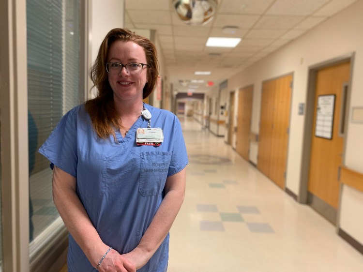 “We wanted to honor the patient and show appreciation for his sacrifice,” Lindsay Rosario, RN, said of the care that she Debra Honey-Perrault, CNA, delivered to a U.S. Navy veteran at Maine Medical Center. 