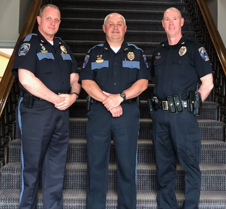 Left to Right, Saco Deputy Chief Corey Huntress, Chief Raynald Demers, and Deputy Chief Jack Clements. Demers has announced his retirement, and Clements will lead the department on an interim basis.