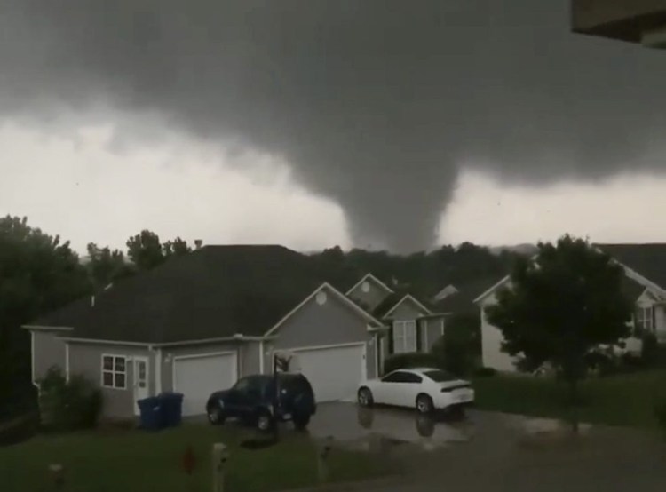 An image taken from video shows a tornado in Carl Junction, Mo. on Wednesday. 