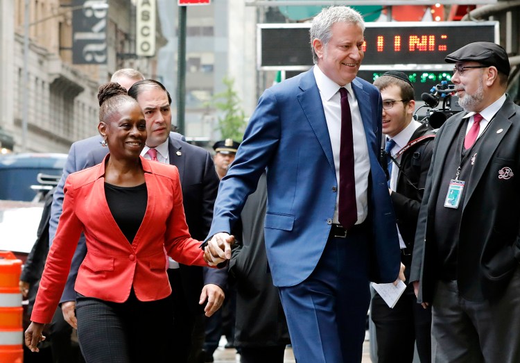 Mayor Bill de Blasio and his wife Chirlane McCray in New York City on Thursday.