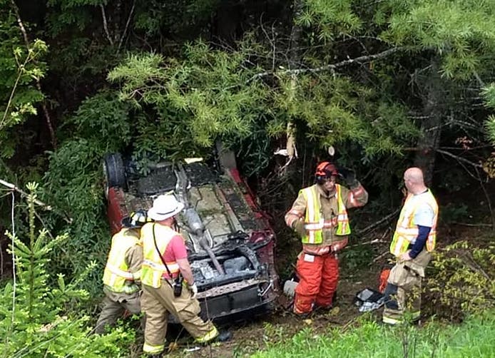 Bowdoinham Fire/Rescue respond to a single-car accident off I-295 on Sunday morning.