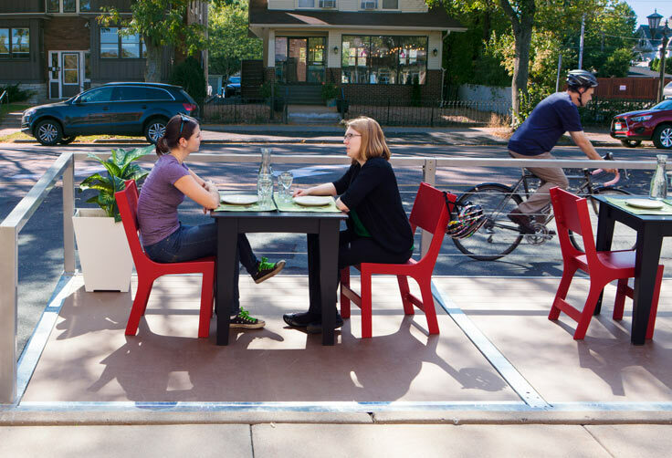 "Parklets" like this one – a parking space turned into a outdoor dining area – may soon be appearing outside five Portland restaurants as part of a pilot program.