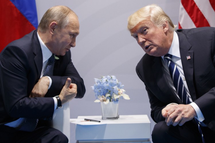 President Trump and Russian President Vladimir Putin at the G20 Summit on July 7, 2017, in Hamburg, Germany. 