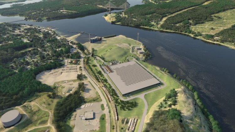 This rendering shows a proposed 120-acre salmon farm on a portion of land once occupied by the Verso  paper mill in Bucksport.