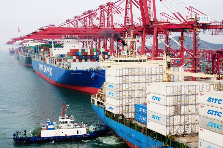 The dockyard in Qingdao in eastern China's Shandong province on May 8. President Donald Trump's latest tariff hikes on Chinese goods took effect Friday. 