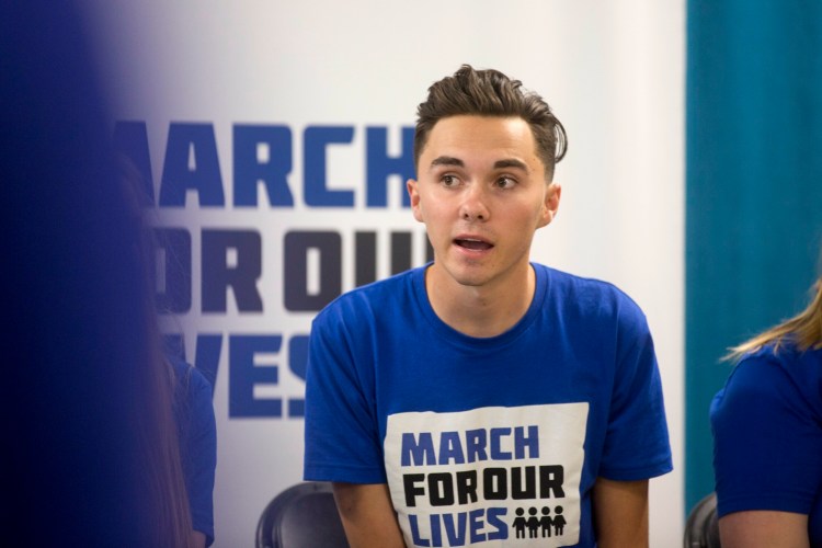 Activist and Parkland high school shooting survivor David Hogg speaks to students and community members at Casco Bay High in June.