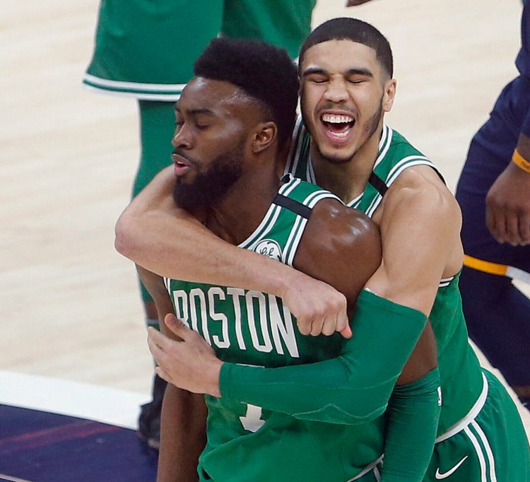 Anthony Davis is heading to Los Angeles and Kyrie Irving is unlikely to re-sign with the Celtics, which means Jaylen Brown, left, and Jayson Tatum will be given the reins to lead Boston the postseason success.