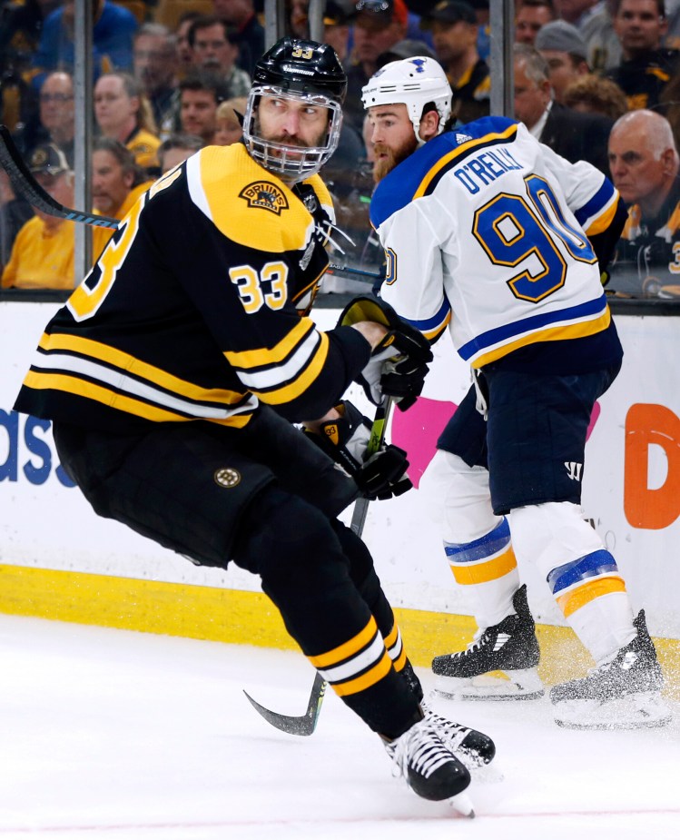 Zdeno Chara, left, and the Boston Bruins face a winner-take-all Game 7 on Wednesday against Ryan O'Reilly and the Blues.