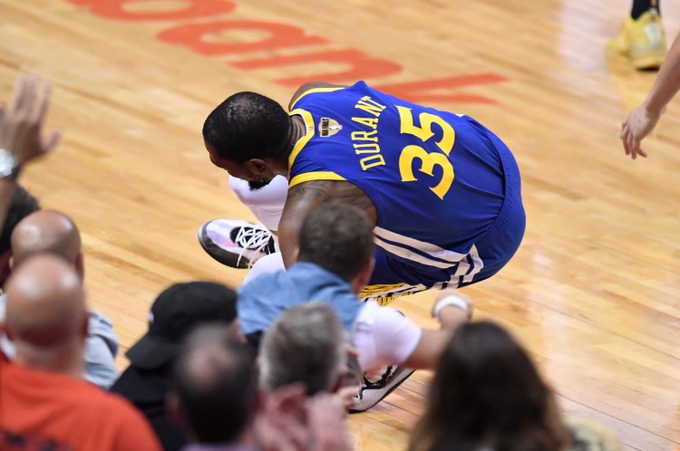 Kevin Durant went down with an injury in Game 5 against the Toronto and is out for the rest of the series.