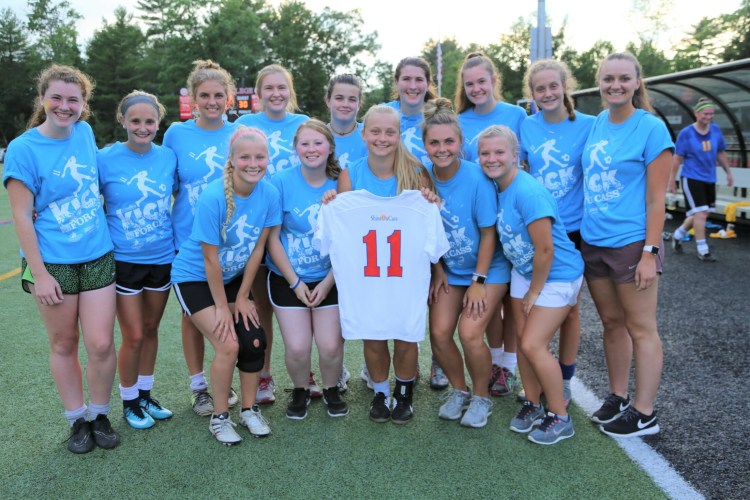Former Messalonksee High School soccer teammates reunite to play in last year's 11-hour soccer event "Kick Around the Clock for Cass" in honor and memory of Cassidy Charette. The fourth annual event planned for Saturday, July 20, at Thomas College in Waterville, will welcome Maine high school boys and girls soccer teams. Some of Charette’s former teammates from the 2018 event front from left are Katie Mercier, Jess Charrier, Fern Calkins, Lauren Pickett and Lauren Mercier. Back from left are Ella Moore, Amelia Bradfield, Elena Guarino, Taylor Easler, Gabby Languet, McKenna Brodeur, Makenzie Charest, Olivia Lagace and Dakota Bragg.